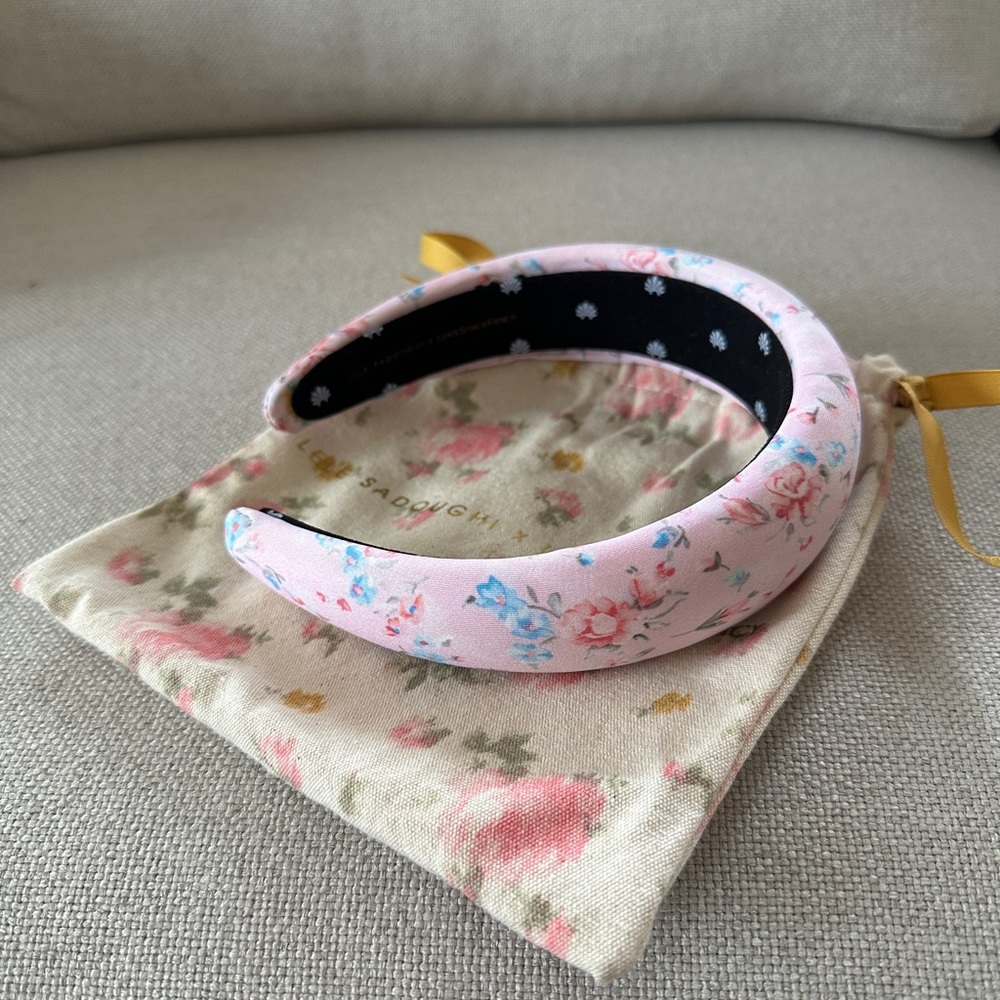 Lele Sadoughi x Loveshackfancy pink floral padded headband - barely worn